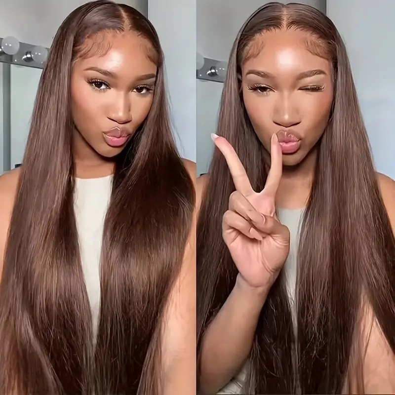 Amazon Women's Long Straight Hair Cover in Europe and America, Hot Selling in Africa, Lace Mid Split Dark Brown Straight Hair Wig Amazon Women's Long Straight Hair Cover in Europe and America, Hot Selling in Africa, Lace Mid Split Dark Brown Straight Hair Wig
