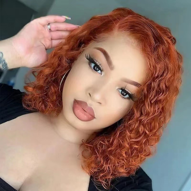African Women's Wig Short Curling Mechanism Front Lace Orange Partial Small Roll Wig Cover Factory in Stock African Women's Wig Short Curling Mechanism Front Lace Orange Partial Small Roll Wig Cover Factory in Stock