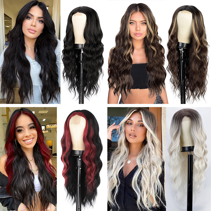 Long Wave Wig Gradient Platinum Gold Wig Female Mid Curly Synthetic Hair Manufacturer Spot Wholesale
