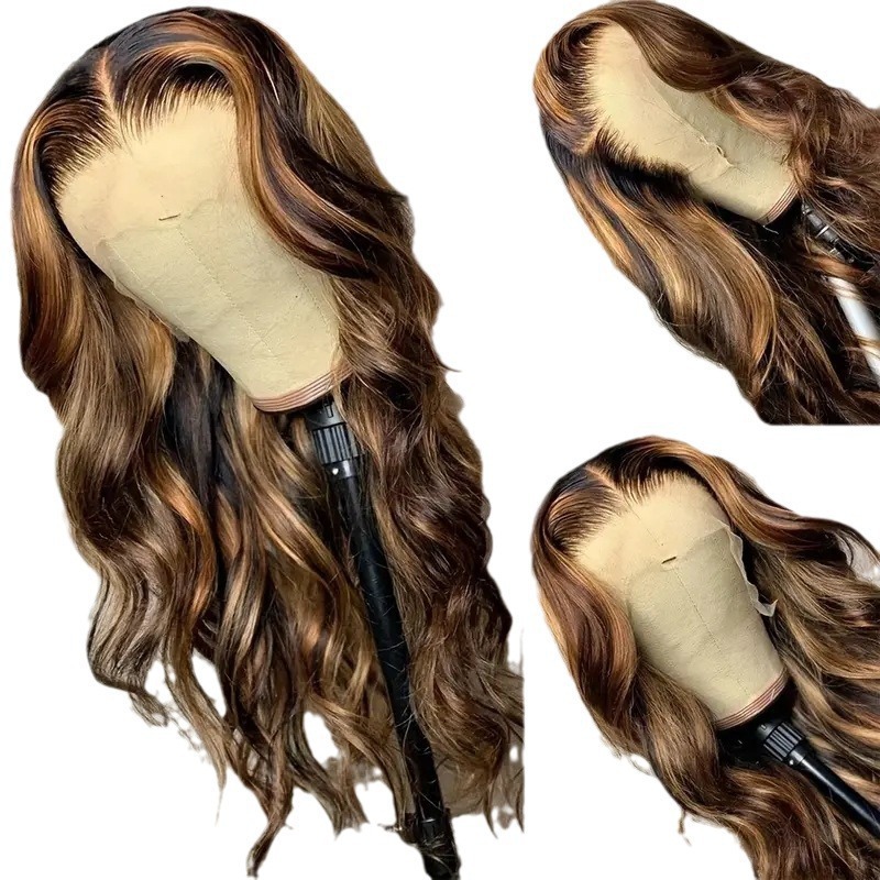 Cross border foreign trade, European and American fashion, piano color, dyed synthetic fiber head cover, hot selling, lace big wave curly hair wig Cross border foreign trade, European and American fashion, piano color, dyed synthetic fiber head cover, hot selling, lace big wave curly hair wig