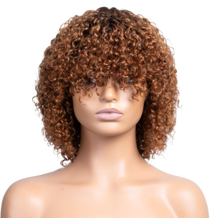 Cross border wig for African women, black short curly hair with bangs, small curly hair, synthetic full head cover Cross border wig for African women, black short curly hair with bangs, small curly hair, synthetic full head cover