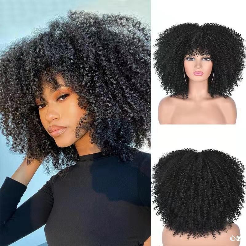 Cross border European and American high-temperature silk synthetic wig full head set, African small curly hair explosive head wig, wig manufacturer Cross border European and American high-temperature silk synthetic wig full head set, African small curly hair explosive head wig, wig manufacturer