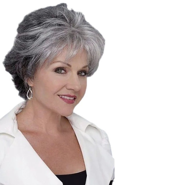 European and American foreign trade elderly hair wig gradient color gray white white wig head cover women's short roll synthetic hair cover European and American foreign trade elderly hair wig gradient color gray white white wig head cover women's short roll synthetic hair cover