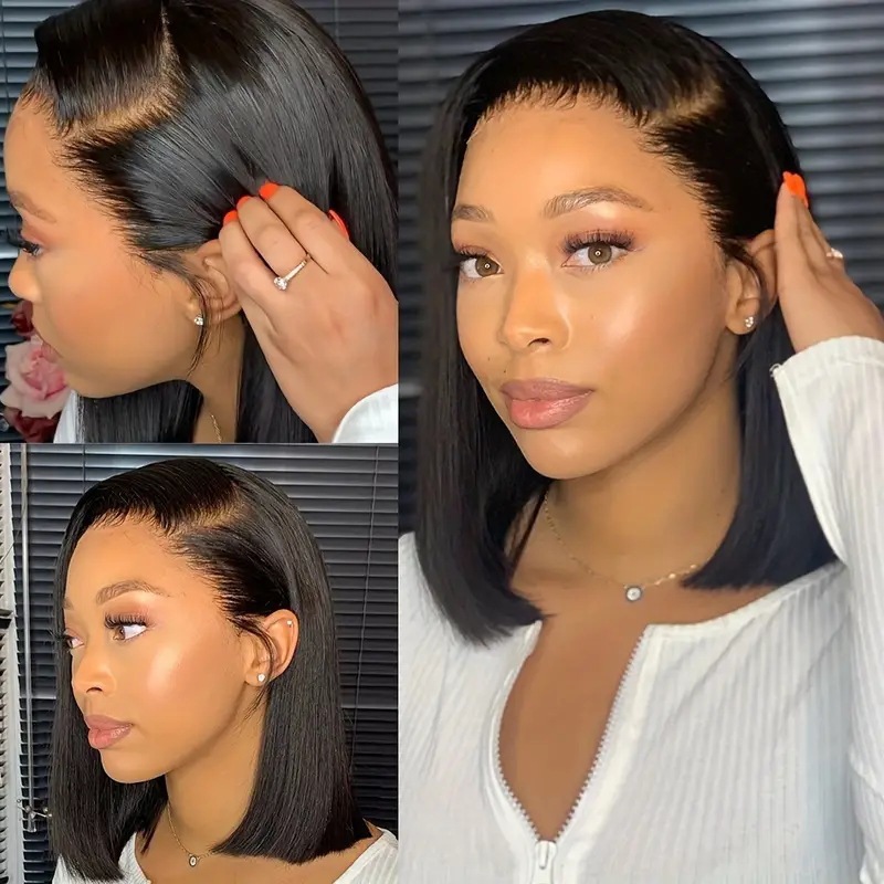 Cross border European and American Fashion Wig Bobo Head Mid Split Short Straight Fiber Headset Front Lace 13 * 4 Lace Wig