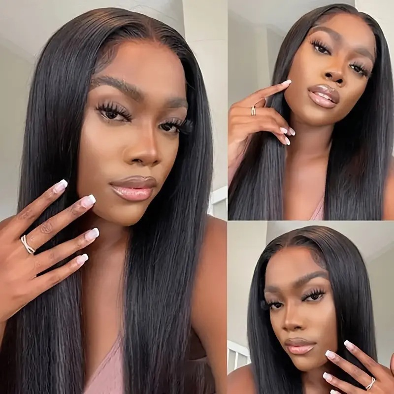 Cross border foreign trade fashion long straight hair wig African hot selling front lace lace lace lace mid split straight hair synthetic headband Cross border foreign trade fashion long straight hair wig African hot selling front lace lace lace lace mid split straight hair synthetic headband