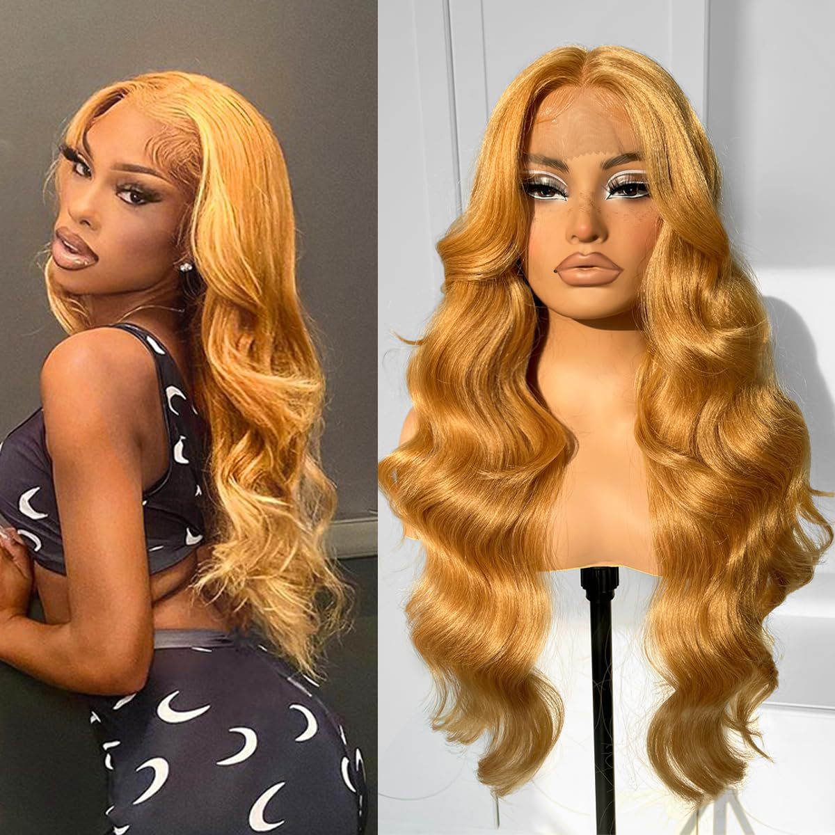 Cross border wig for women in Europe and America, front lace synthetic headband, gold split long curly hair with large waves, available in multiple colors