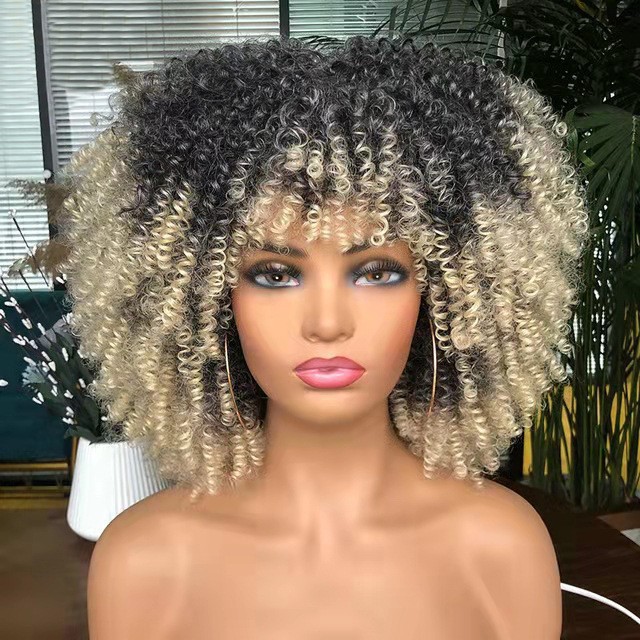 Cross border European and American high-temperature silk synthetic wig full head set, African small curly hair explosive head wig, wig manufacturer Cross border European and American high-temperature silk synthetic wig full head set, African small curly hair explosive head wig, wig manufacturer