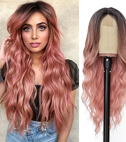 Amazon Cross border Europe and America New Wig Medium Split Gradient Yellow Long Curled Hair Women's Big Wave Wig Rose Net Amazon Cross border Europe and America New Wig Medium Split Gradient Yellow Long Curled Hair Women's Big Wave Wig Rose Net