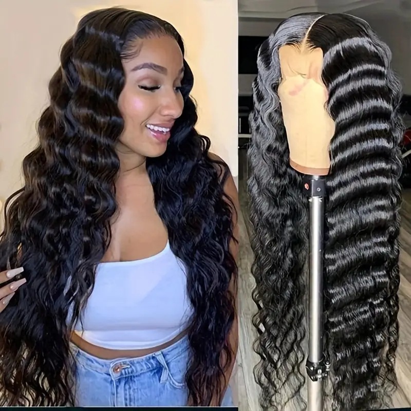 Cross border European and American fashion water ripple synthetic hair cover, popular in Africa, small roll front lace long curly hair manufacturer in stock Cross border European and American fashion water ripple synthetic hair cover, popular in Africa, small roll front lace long curly hair manufacturer in stock