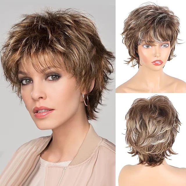 European and American foreign trade elderly hair wig gradient color gray white white wig head cover women's short roll synthetic hair cover European and American foreign trade elderly hair wig gradient color gray white white wig head cover women's short roll synthetic hair cover