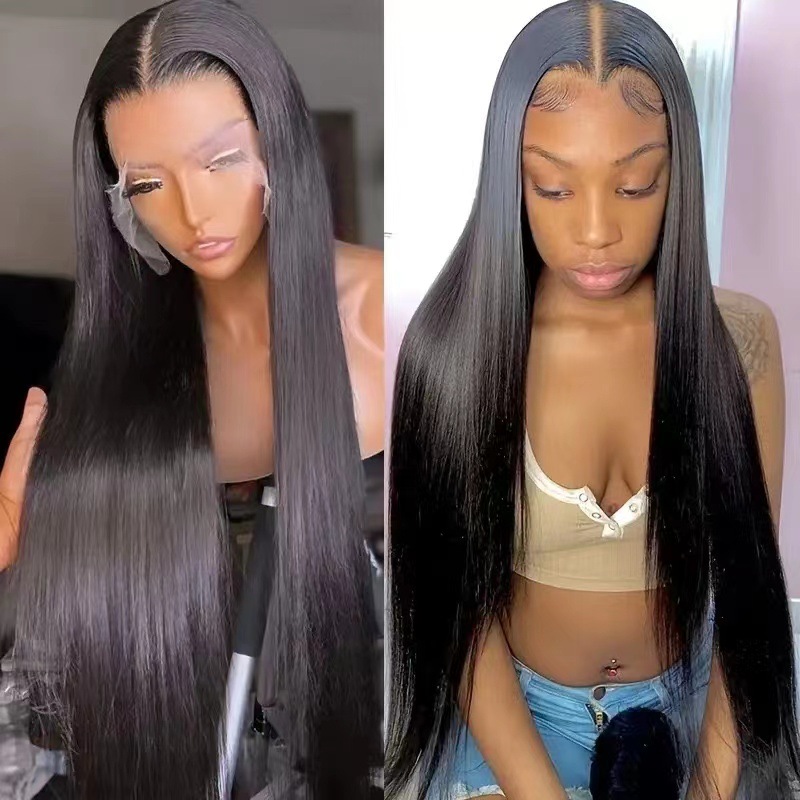 Cross border new fashionable women's mid length straight hair, lace wig, synthetic full head cover, natural long straight hair