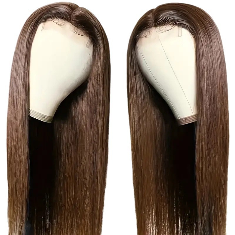 Amazon Women's Long Straight Hair Cover in Europe and America, Hot Selling in Africa, Lace Mid Split Dark Brown Straight Hair Wig Amazon Women's Long Straight Hair Cover in Europe and America, Hot Selling in Africa, Lace Mid Split Dark Brown Straight Hair Wig