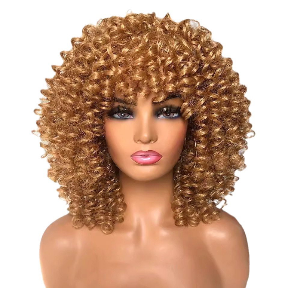 Cross border European and American wigs female wig manufacturers wholesale Africa small curly hair explosive head multi-color synthetic wig full head set Cross border European and American wigs female wig manufacturers wholesale Africa small curly hair explosive head multi-color synthetic wig full head set
