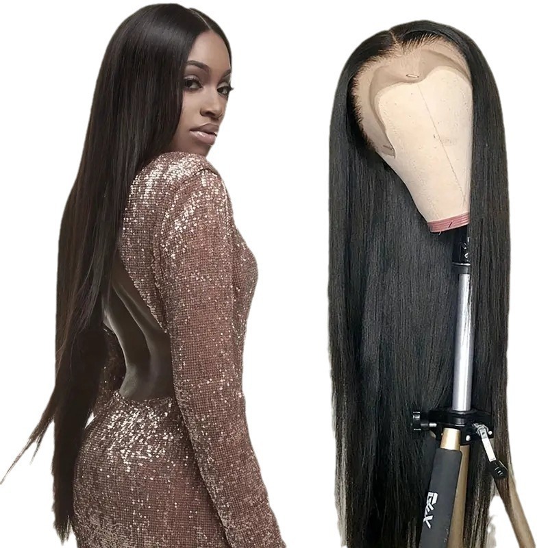 Cross border foreign trade European and American fashion wig hot selling front lace 13 * 4 lace mid split long straight synthetic full head cover Cross border foreign trade European and American fashion wig hot selling front lace 13 * 4 lace mid split long straight synthetic full head cover