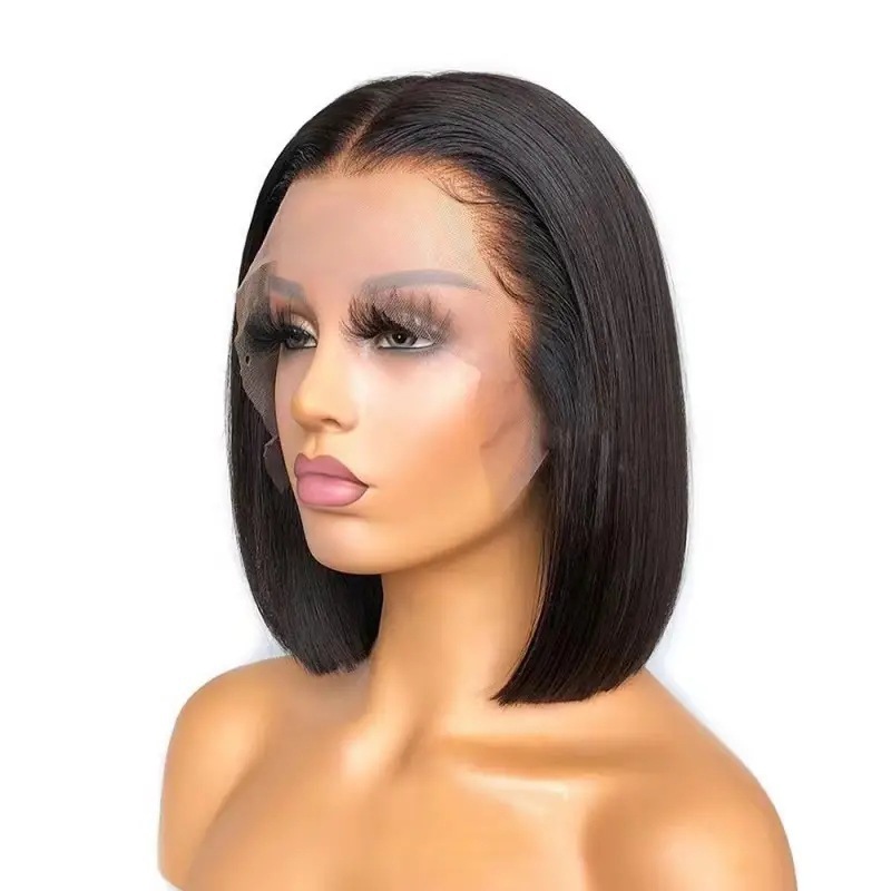 Cross border European and American Fashion Wig Bobo Head Mid Split Short Straight Hairpiece Front Lace 13 * 4 Lace Hairpiece Cross border European and American Fashion Wig Bobo Head Mid Split Short Straight Hairpiece Front Lace 13 * 4 Lace Hairpiece