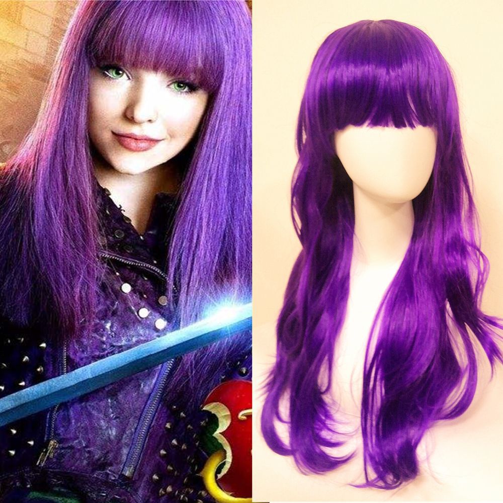 European and American wig movie descendant 2 Starlight inheritor Mal wig cosplay with bangs, split into long curly wigs European and American wig movie descendant 2 Starlight inheritor Mal wig cosplay with bangs, split into long curly wigs
