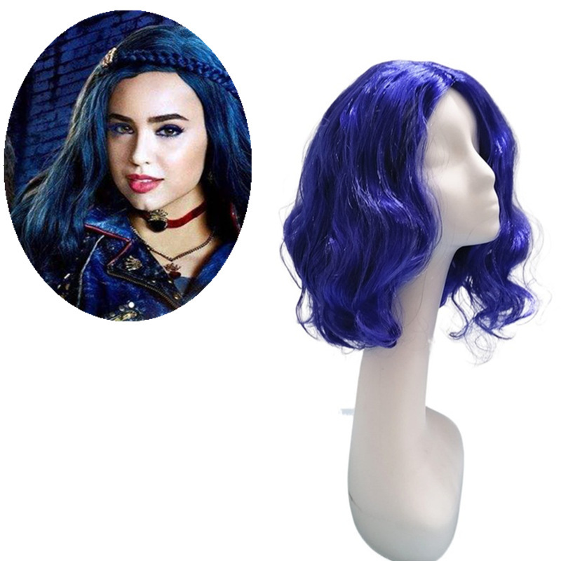 European and American wig movie descendant 2 Starlight inheritor Mal wig cosplay with bangs, split into long curly wigs European and American wig movie descendant 2 Starlight inheritor Mal wig cosplay with bangs, split into long curly wigs