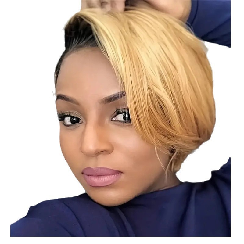 Cross border split bangs, short hair, slightly curled styling, fashionable lace and synthetic full head wig from Europe and America Cross border split bangs, short hair, slightly curled styling, fashionable lace and synthetic full head wig from Europe and America