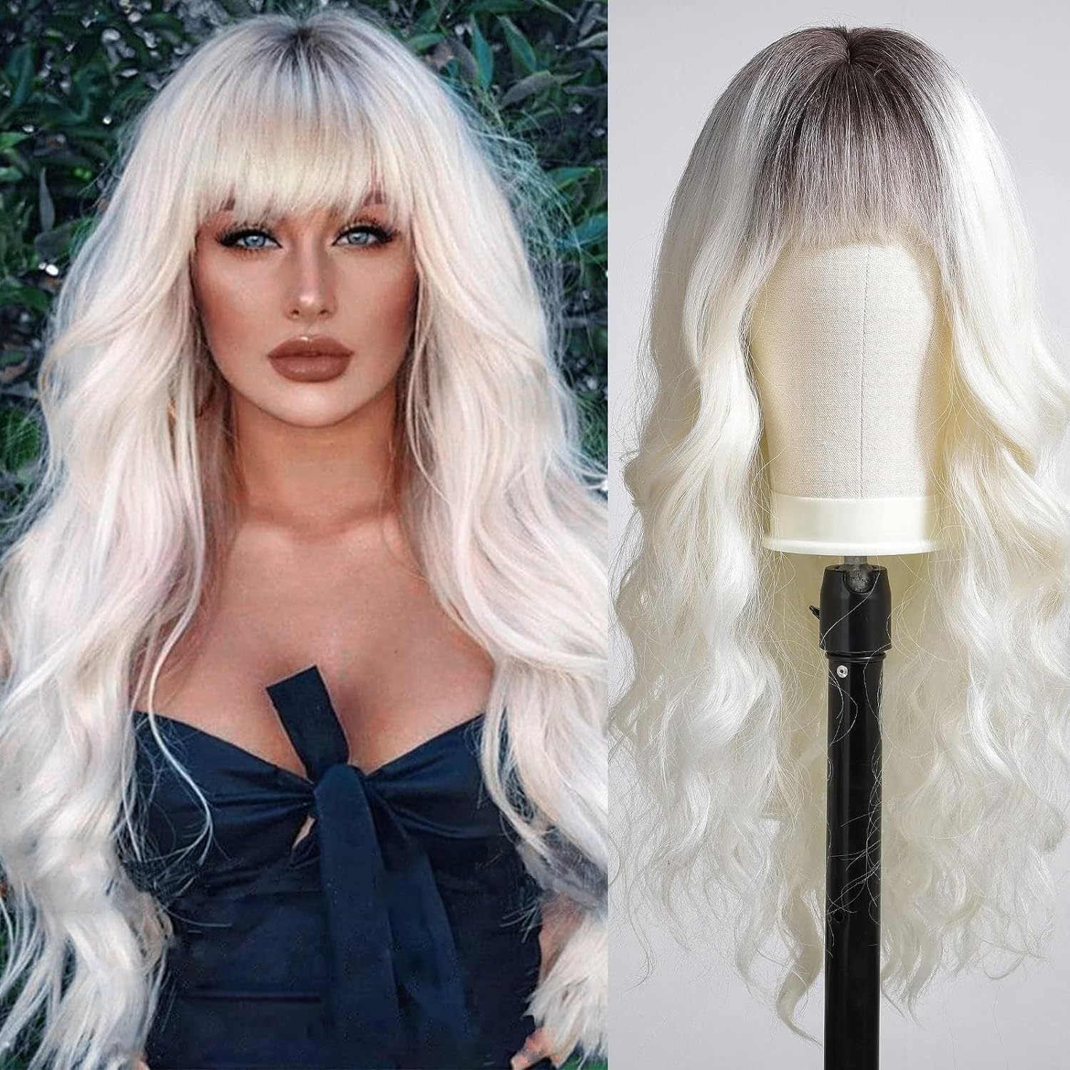 Cross border wig for European and American girls with bangs, long curly hair, big waves, high temperature silk, synthetic fiber headgear manufacturer wholesale
