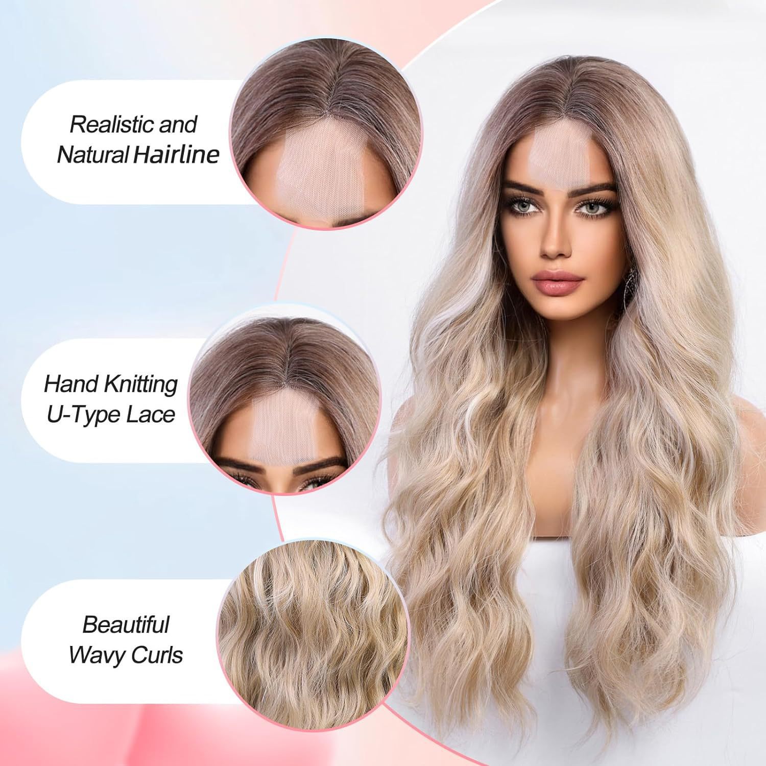 Amazon's new wig for women in Europe and America, front lace synthetic headband, small lace, medium split, long curly hair wigs Amazon's new wig for women in Europe and America, front lace synthetic headband, small lace, medium split, long curly hair wigs