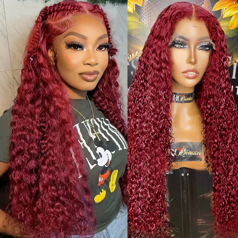 Cross border foreign trade, European and American wigs, fashionable lace, wine red, long curly hair, African small roll synthetic head cover Cross border foreign trade, European and American wigs, fashionable lace, wine red, long curly hair, African small roll synthetic head cover