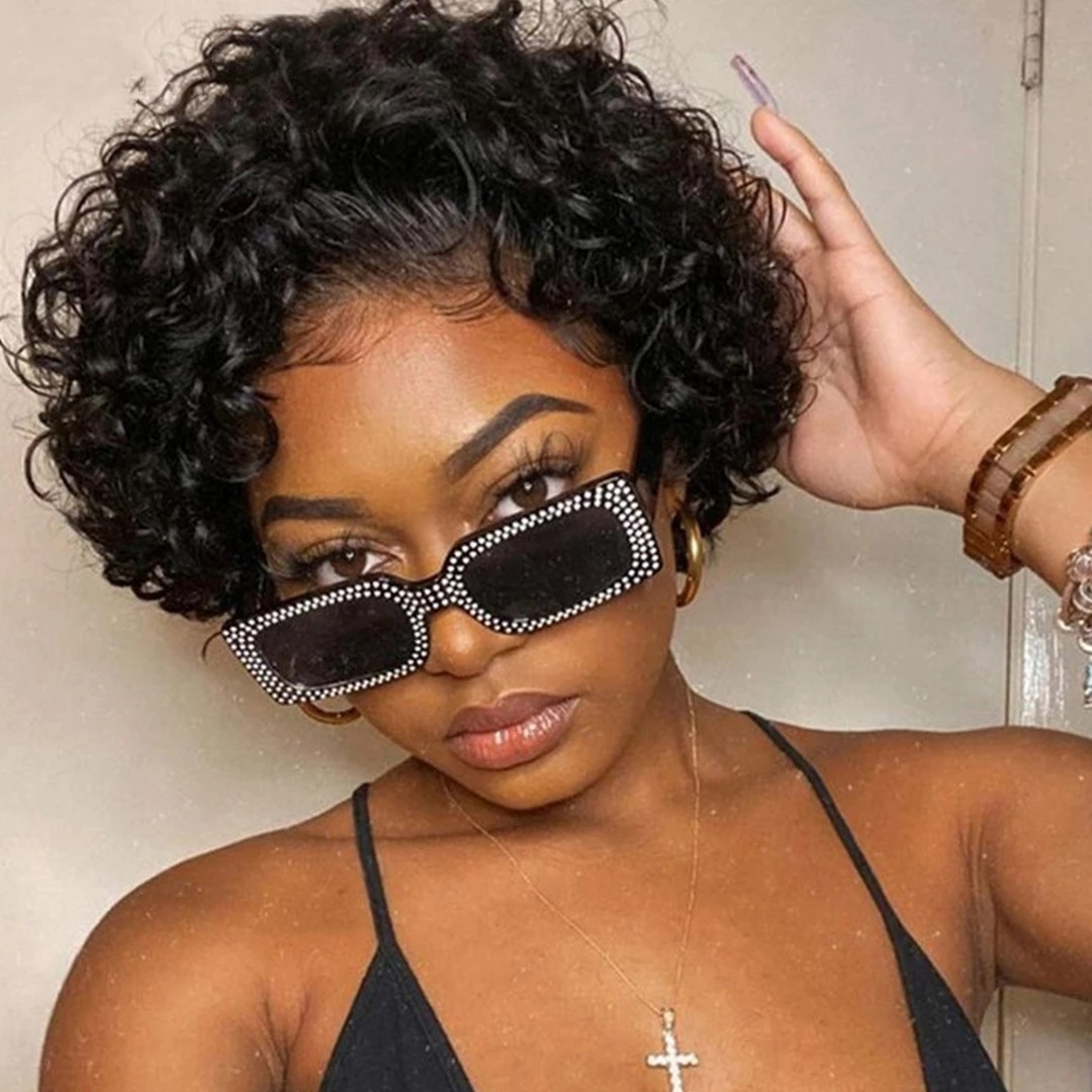Cross border African small roll black wig women lace button short curly hair wigs wig full head cover manufacturer in stock