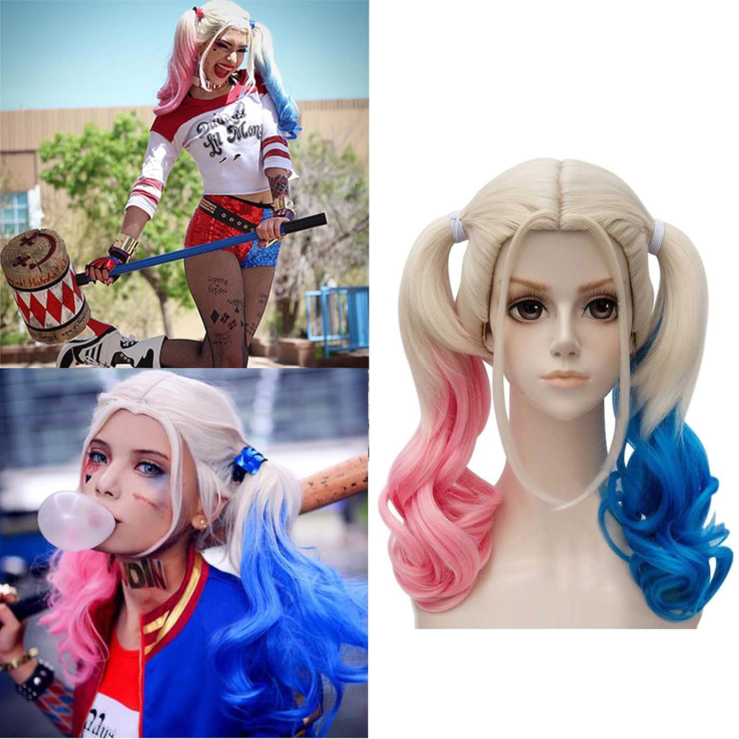 Movie Wig Suicide Squad Little Ugly Girl Harry Quinn cosplay wig double braid gradient red blue