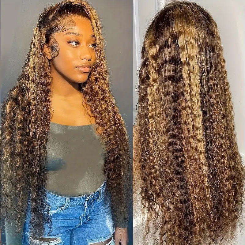 Cross border European and American fashion water ripple small roll wig African hot selling front lace off white headband deep wig Cross border European and American fashion water ripple small roll wig African hot selling front lace off white headband deep wig