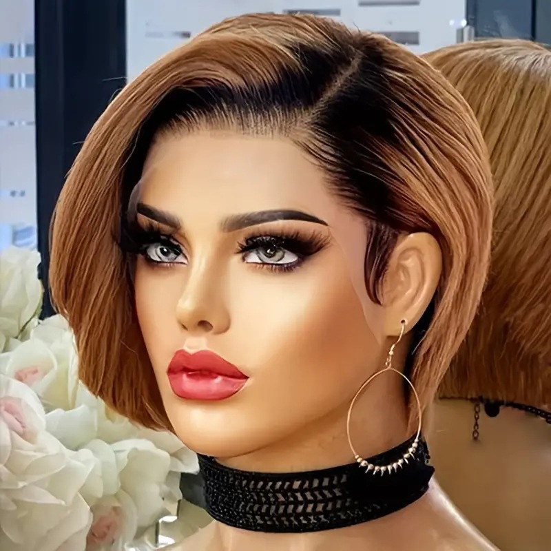 Cross border split bangs, short hair, slightly curled styling, fashionable lace and synthetic full head wig from Europe and America Cross border split bangs, short hair, slightly curled styling, fashionable lace and synthetic full head wig from Europe and America