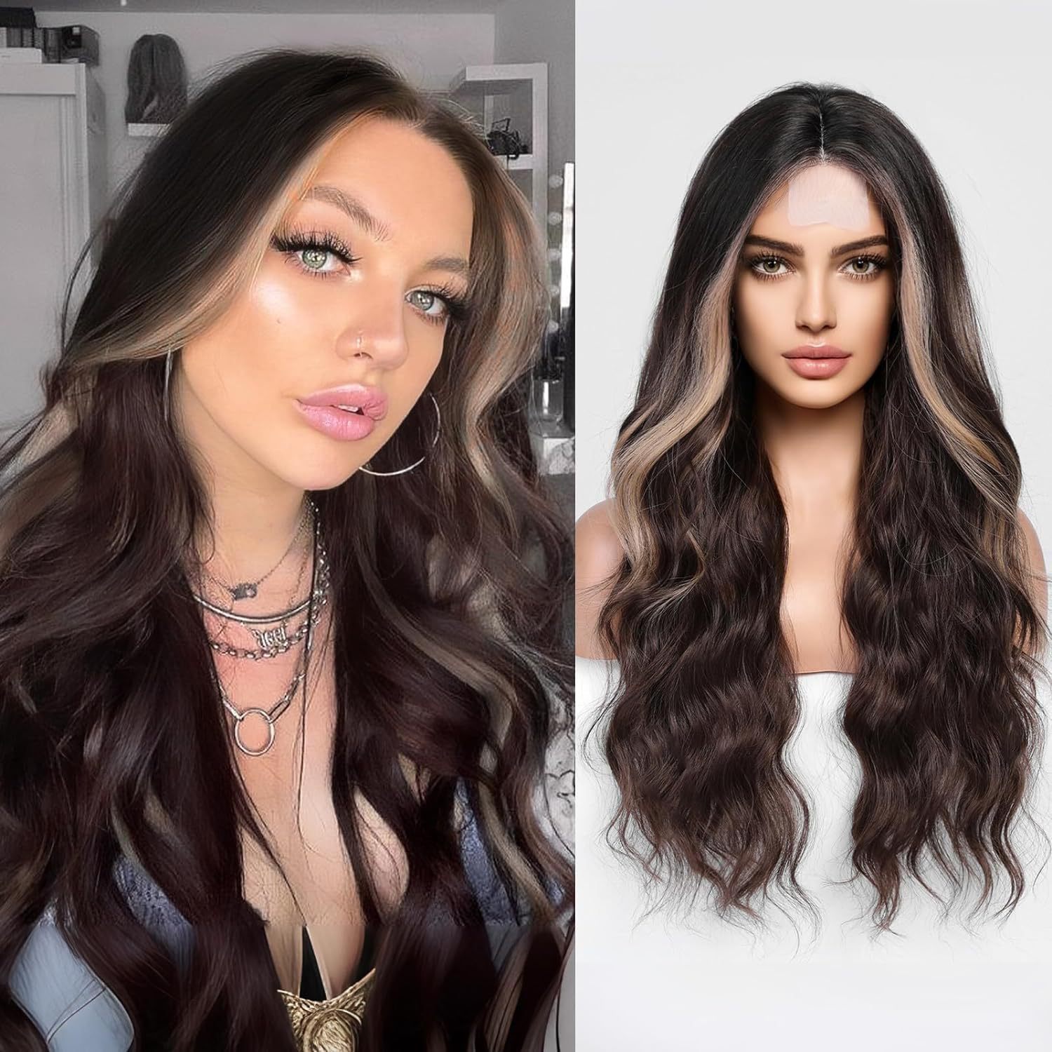 Amazon's new wig for women in Europe and America, front lace synthetic headband, small lace, medium split, long curly hair wigs Amazon's new wig for women in Europe and America, front lace synthetic headband, small lace, medium split, long curly hair wigs
