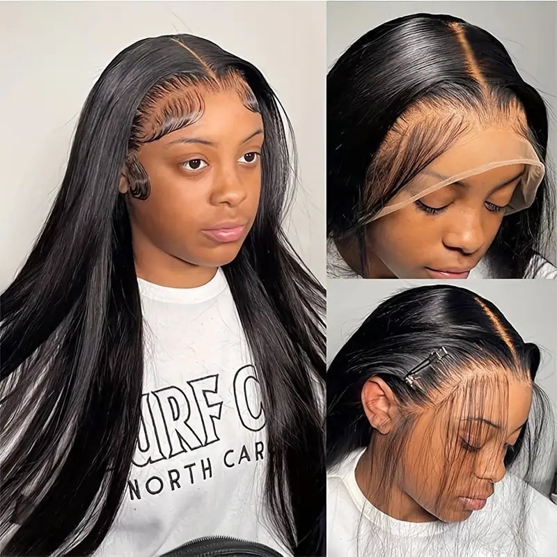 Cross border Amazon Women's Fashion Natural Black Medium Split Straight Hair Front Lace Lace Wig Full Headset Wig Cross border Amazon Women's Fashion Natural Black Medium Split Straight Hair Front Lace Lace Wig Full Headset Wig