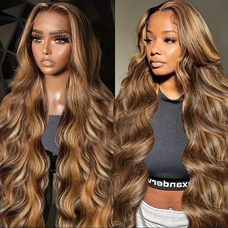 Cross border hot selling lace big wave long curly hair dyed wig European beauty wig fashionable piano color wig