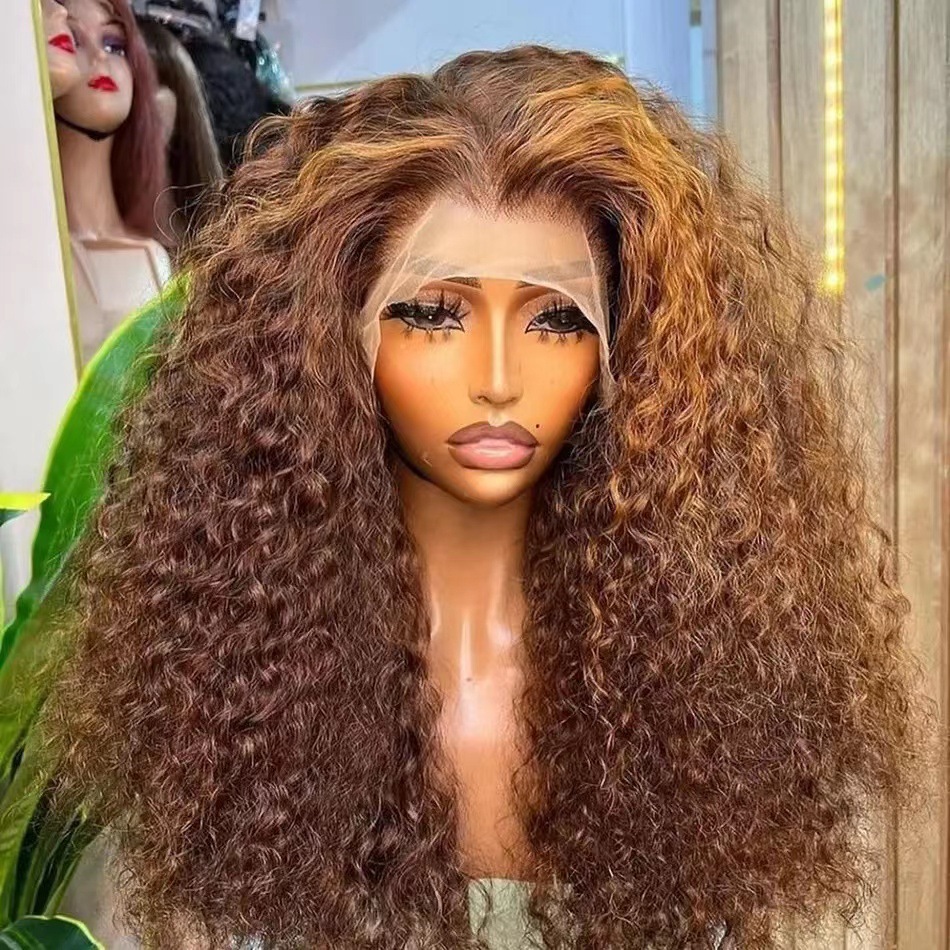 2025 European and American Wig Front Lace Headset Human Hair Wigs Piano Pick Dyeing Wig Set