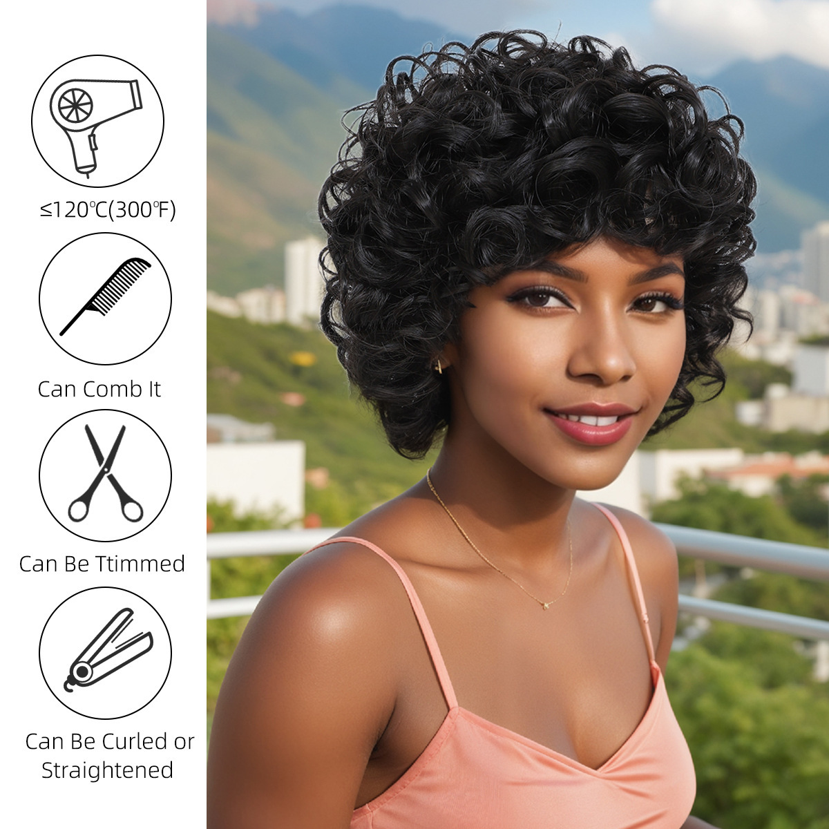 Foreign Trade Women's Small Roll Wig Headset Short African Women's Curly Hair Headset Short Hair Micro Roll Chemical Fiber Headset Wholesale