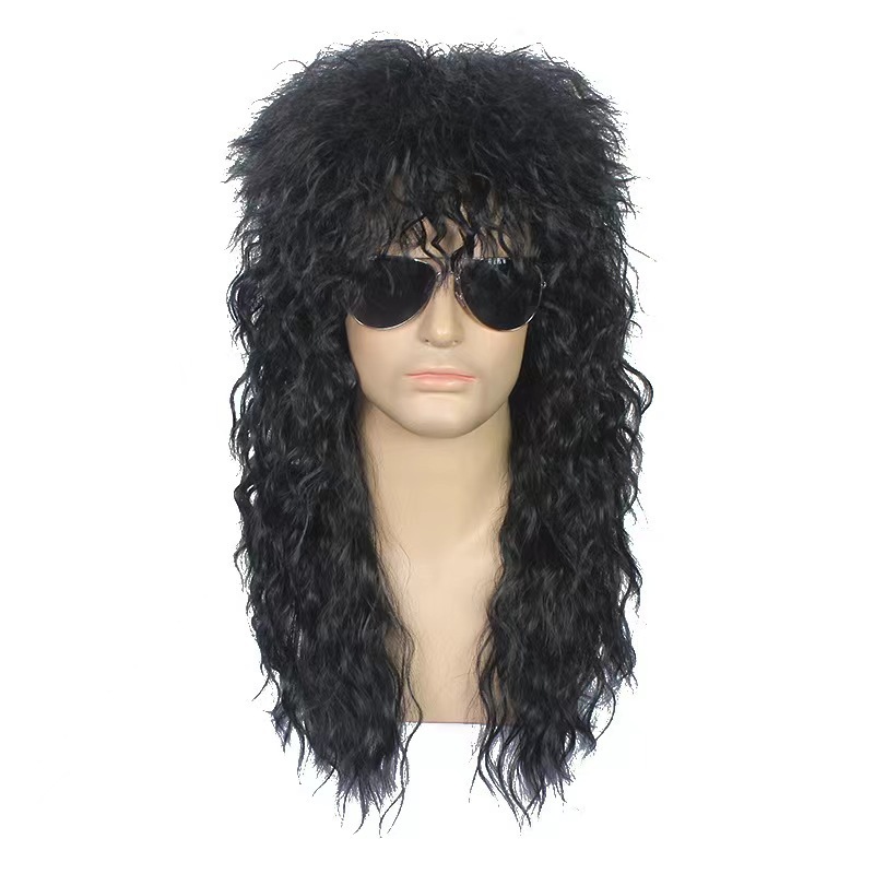European and American men's wig punk rock long curly hair Halloween heavy metal makeup ball wig European and American men's wig punk rock long curly hair Halloween heavy metal makeup ball wig