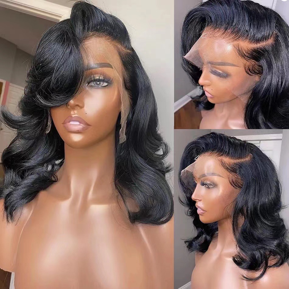 Hot selling lace wig head cover in Europe and America, 13 × 4 short curly hair naturally fluffy and breathable lace wig cover in stock