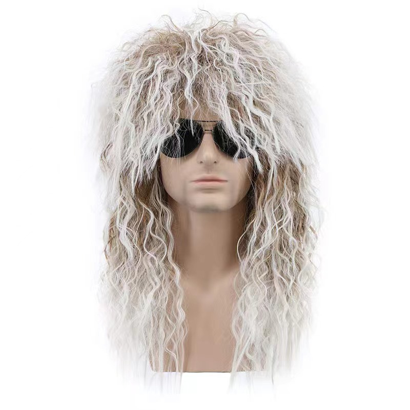 European and American men's wig punk rock long curly hair Halloween heavy metal makeup ball wig
