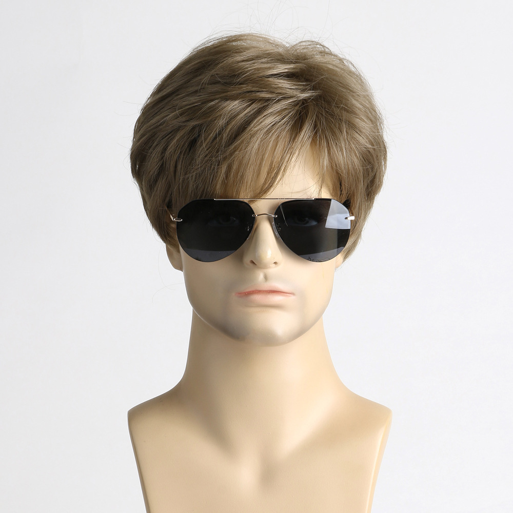 2025 New Cross border Wig European and American Brown Men's Chemical Fiber Short Hair Cover Wig in Stock Factory Direct Sales 2025 New Cross border Wig European and American Brown Men's Chemical Fiber Short Hair Cover Wig in Stock Factory Direct Sales