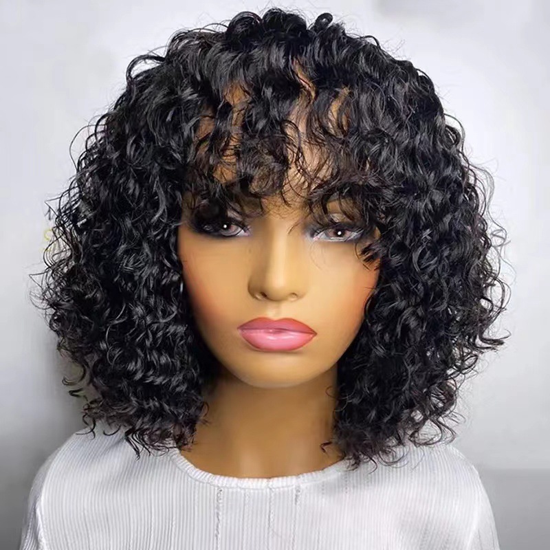 Human Hair Amazon New Product Women's Short Curly Hair African Hot Selling Small Curly Hair Black Wig Set in Stock