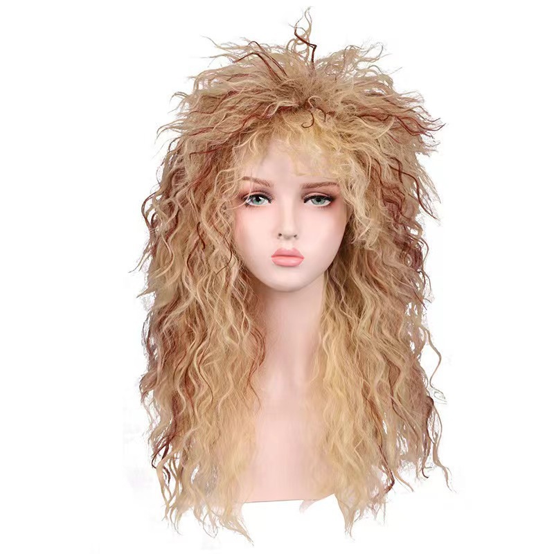European and American men's wig punk rock long curly hair Halloween heavy metal makeup ball wig European and American men's wig punk rock long curly hair Halloween heavy metal makeup ball wig