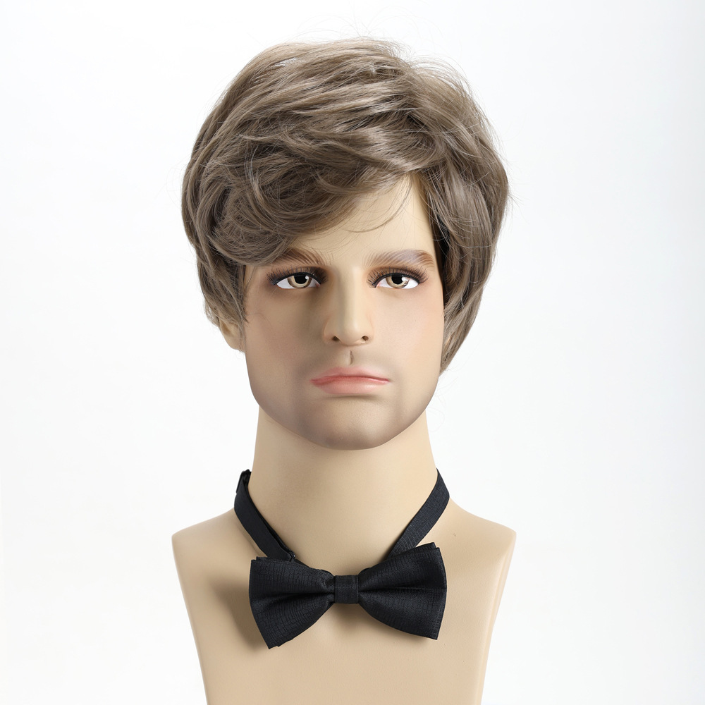 2025 New Cross border Wig European and American Brown Men's Chemical Fiber Short Hair Cover Wig in Stock Factory Direct Sales 2025 New Cross border Wig European and American Brown Men's Chemical Fiber Short Hair Cover Wig in Stock Factory Direct Sales