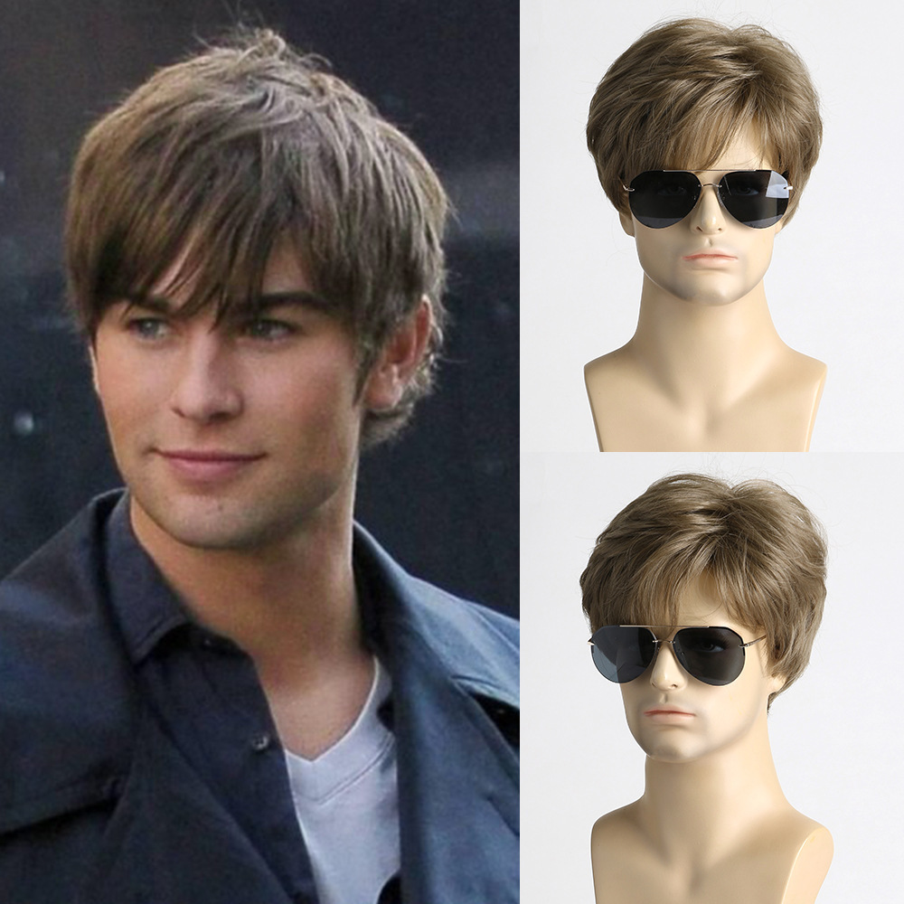 2025 New Cross border Wig European and American Brown Men's Chemical Fiber Short Hair Cover Wig in Stock Factory Direct Sales