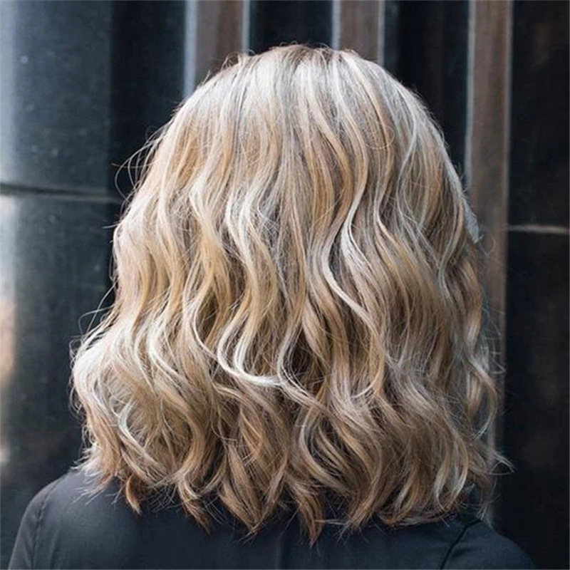 Foreign trade fashion new European and American short curly hair dyed gradient fluffy bangs long hair set, face repair wig for women