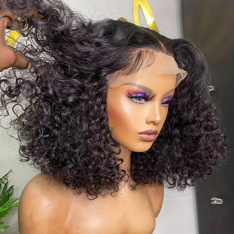 Human Hair Front Lace Bobo Double Drawn Water Wave BOB Wi G Foreign Trade Wig