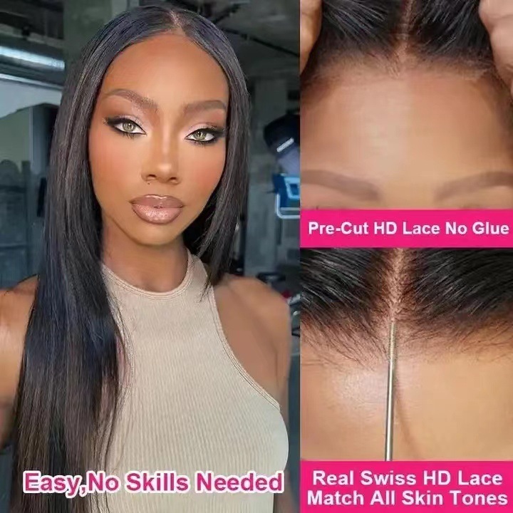 Front lace wig full head cover long straight hair 4 * 4 lace front wig European and American wig long straight hair in stock