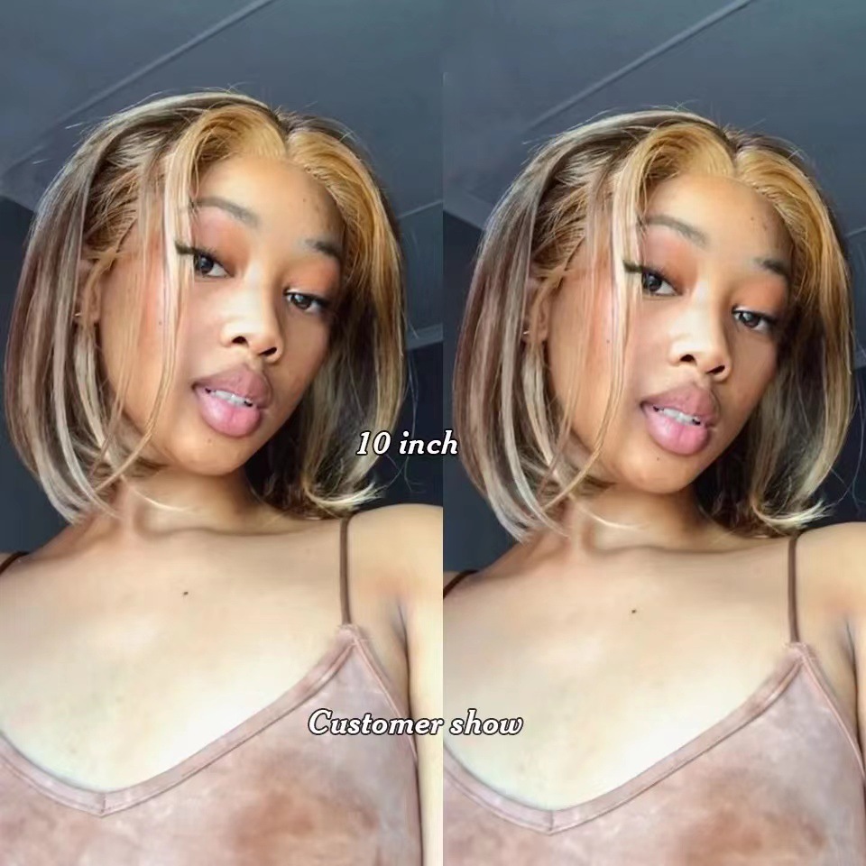 Front lace short hair African hot selling women's short straight hair gradient color lace BoBo head high temperature silk spot hair replacement Front lace short hair African hot selling women's short straight hair gradient color lace BoBo head high temperature silk spot hair replacement