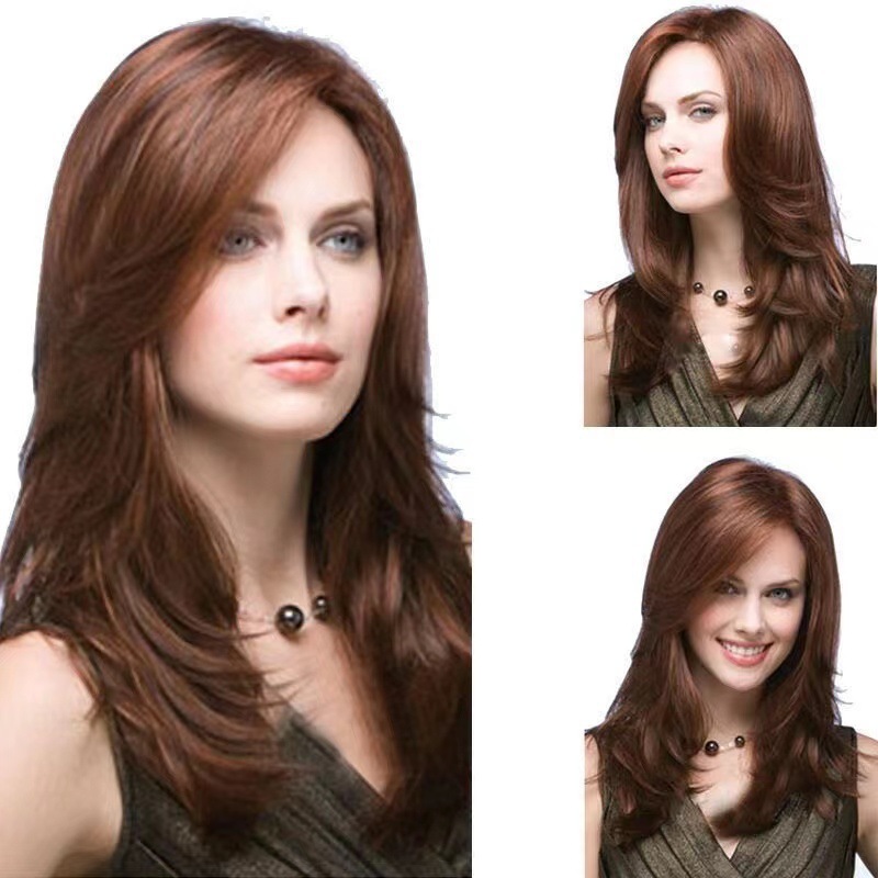 Amazon Women's Wig, European and American Wig, Brazilian High Temperature Silk Fiber Wig, Natural Wave Inner Buckle, Straight Hair