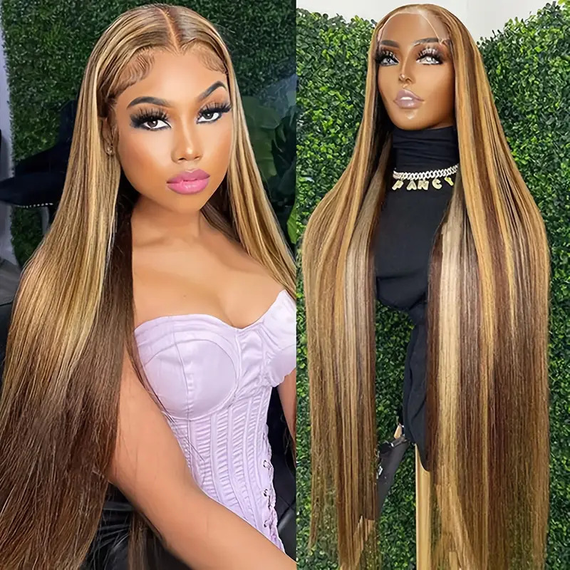 Front lace wig Amazon dyed women's mid length straight hair fluffy natural fashion full hair set wholesale hair replacement
