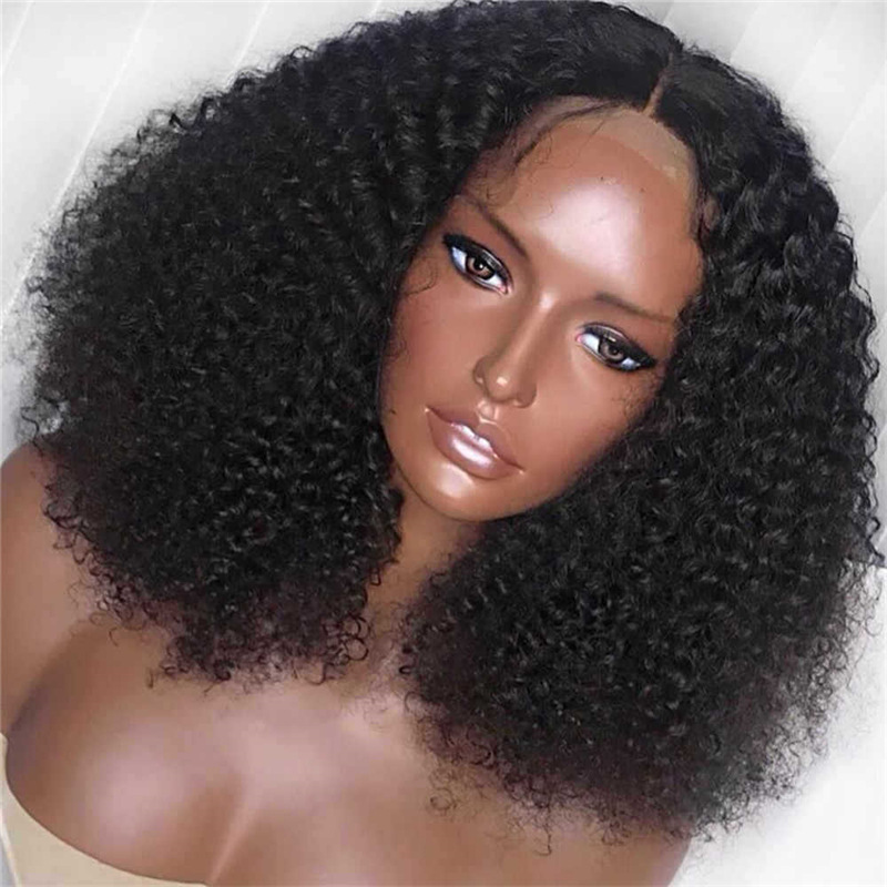 Foreign trade African wig European and American women's black small curly medium long hair wig headband synthetic short curly hair wholesale