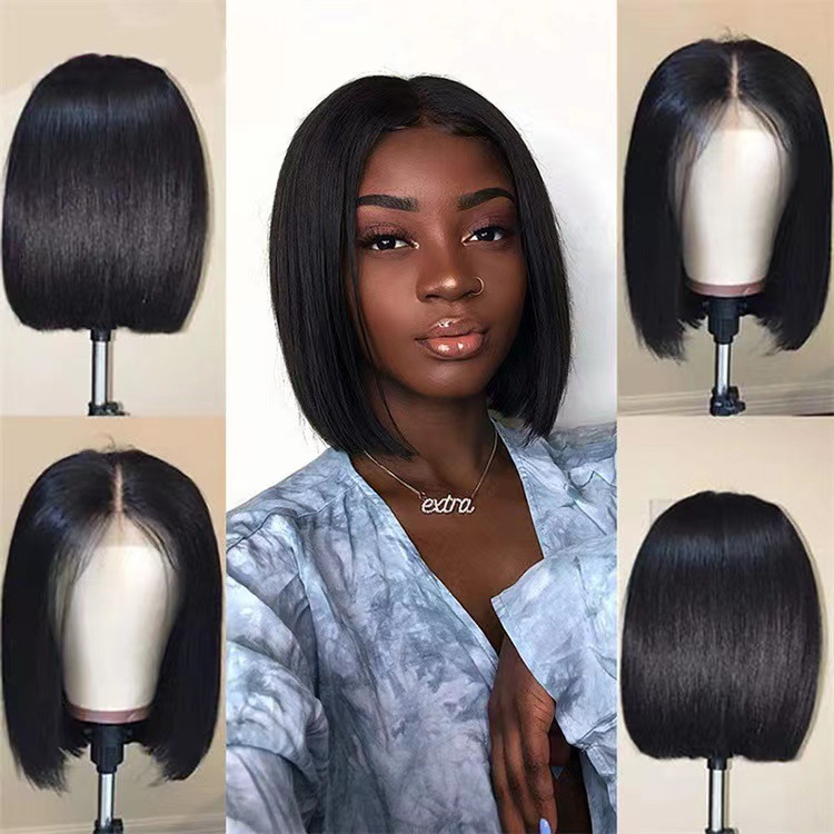 Amazon hot selling European and American women's short straight bob hair wig, high-temperature silk synthetic hair factory spot hair replacement